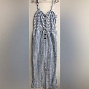 CI SONO LINEN COLLECTION Wideleg Front Button Striped Jumpsuit Sz M